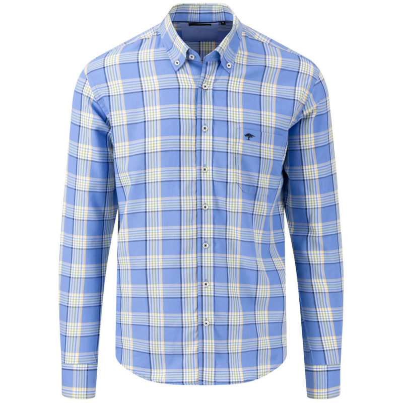 Fynch-Hatton Men's Superfine Cotton Check Shirt - (Crystal Blue/Yellow Check) | 1