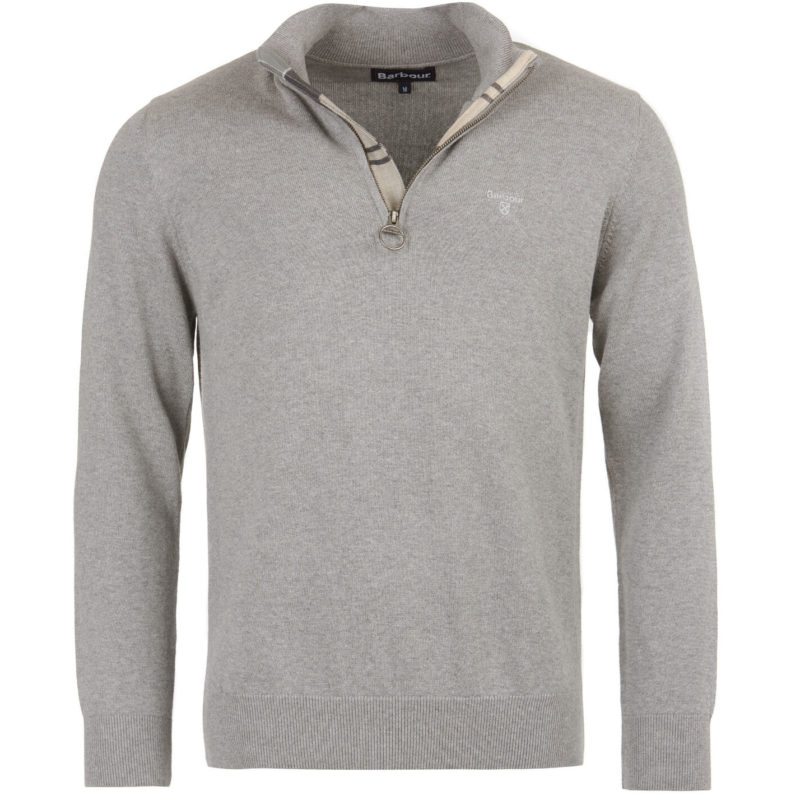 Barbour Men's Cotton Half Zip Sweater - (Grey Marl) | 1