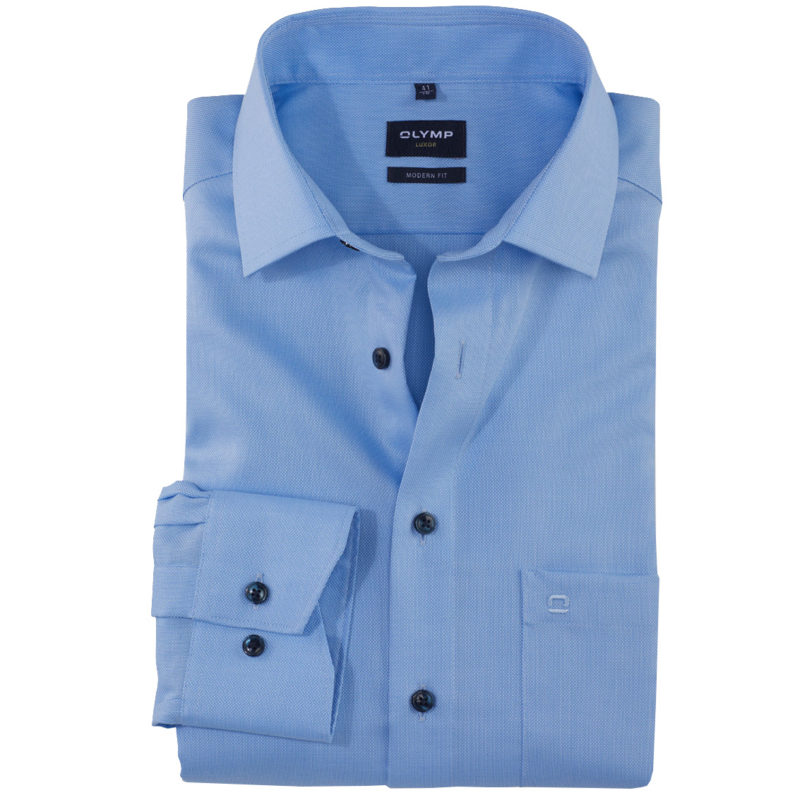 Olymp Men's Luxor Modern Fit Plain Shirt - (Blue) | 1
