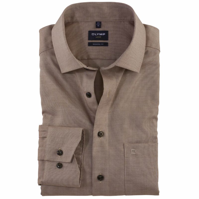 Olymp Men's Luxor Modern Fit Plain Shirt - (Natural) | 1