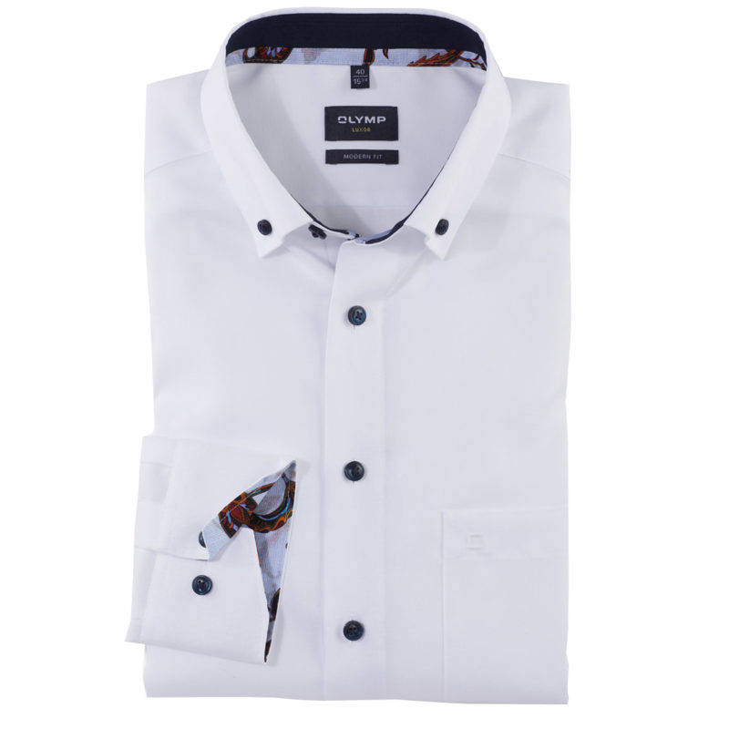 Olymp Men's Luxor Modern Fit Button Down Plain Shirt - (White) | 1