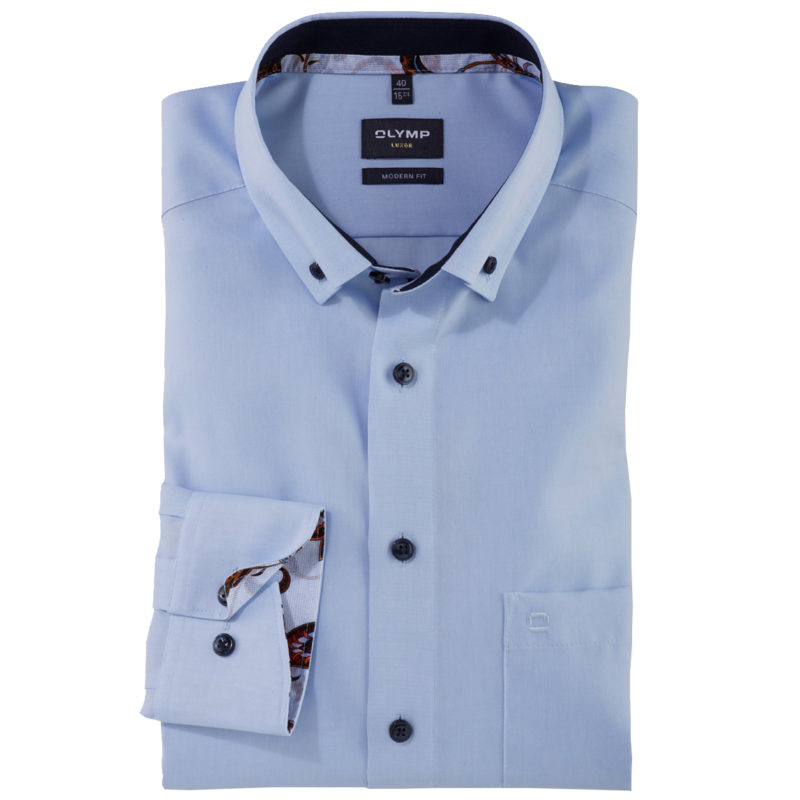 Olymp Men's Luxor Modern Fit Button Down Plain Shirt - (Blue) | 1