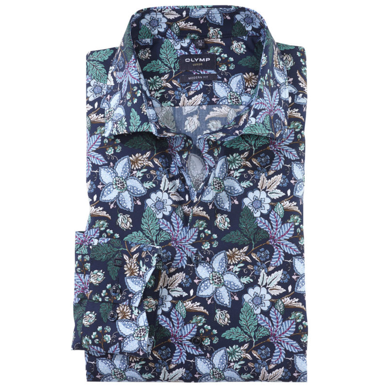 Olymp Men's Luxor Modern Fit Floral Print Shirt - (Navy) | 1
