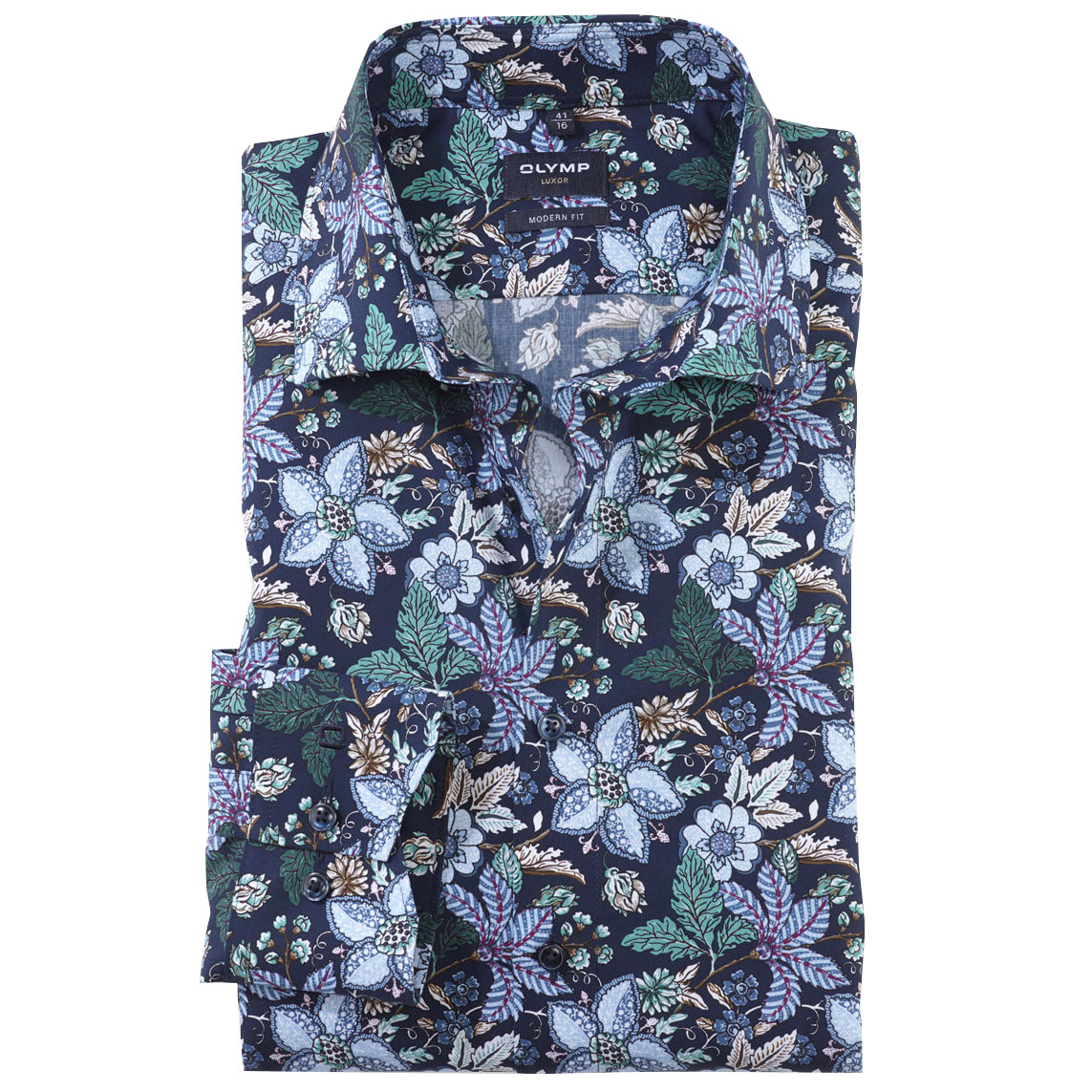 Olymp Men's Luxor Modern Fit Floral Print Shirt - (Navy) | 6
