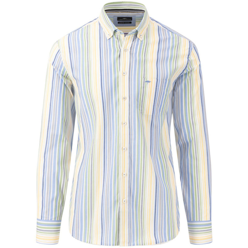 Fynch-Hatton Men's Superfine Cotton Stripe Shirt - (Leaf Green) | 1