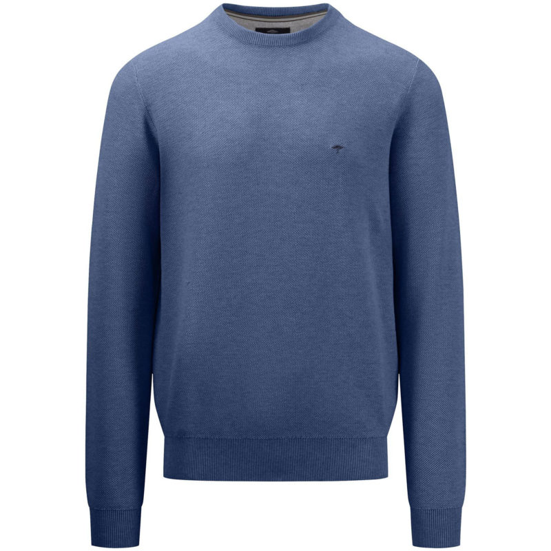 Fynch-Hatton Men's Superfine Structured Cotton Crew Neck Sweater - (Blue) | 1