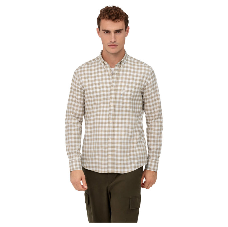 Olymp Men's Casual Regular Fit Check Shirt - (Khaki) | 1