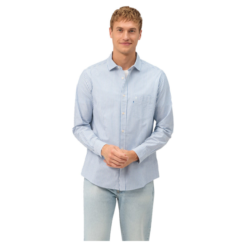 Olymp Men's Casual Regular Fit Stripe Shirt - (Blue) | 1