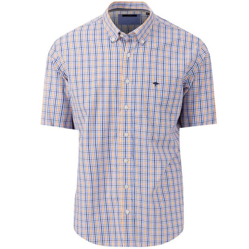 Fynch-Hatton Men's Superfine Cotton Check Short Sleeve Shirt - (Papaya) | 1