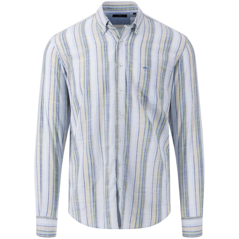 Fynch-Hatton Men's Soft Washed Sporty Slub Stripe Shirt - (Green) | 1