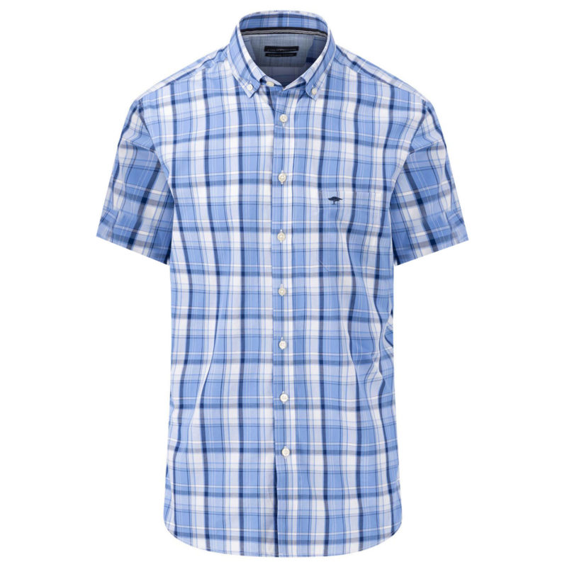 Fynch-Hatton Men's Superfine Cotton Check Short Sleeve Shirt - (Crystal Blue) | 1