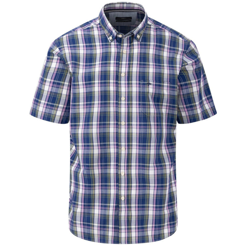 Fynch-Hatton Men's Superfine Cotton Short Sleeve Check Shirt - (Navy) | 1