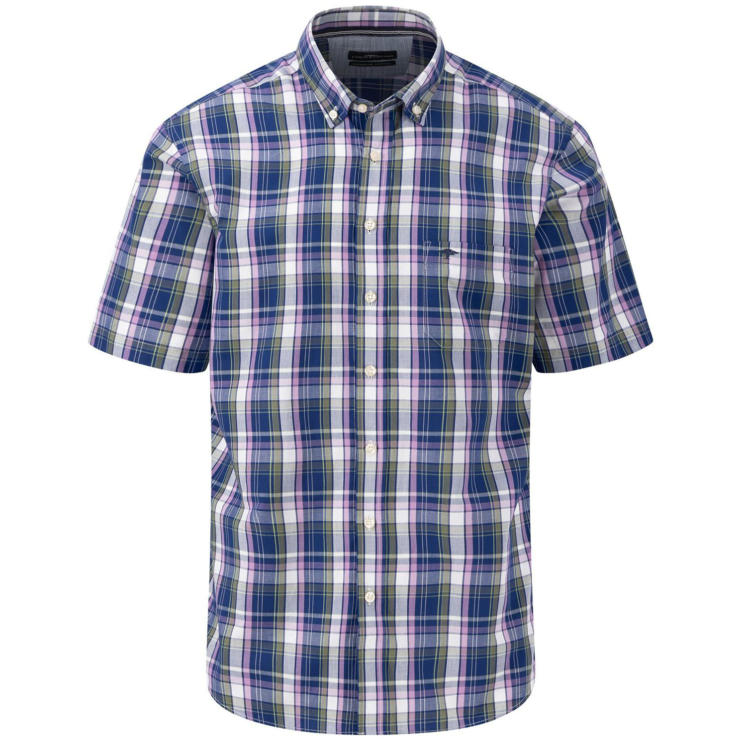 Fynch-Hatton Men's Superfine Cotton Short Sleeve Check Shirt - (Navy) | 2