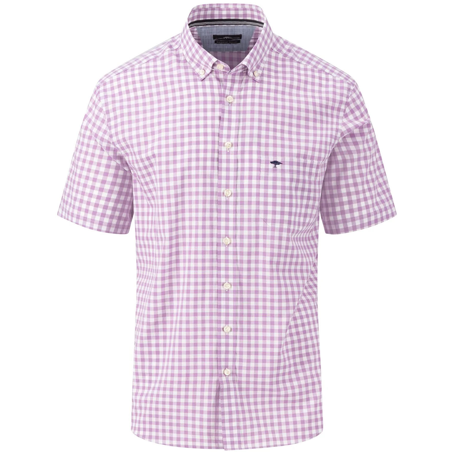 Fynch-Hatton Men's Superfine Cotton Short Sleeve Check Shirt - (Dusty Lavender) | 1