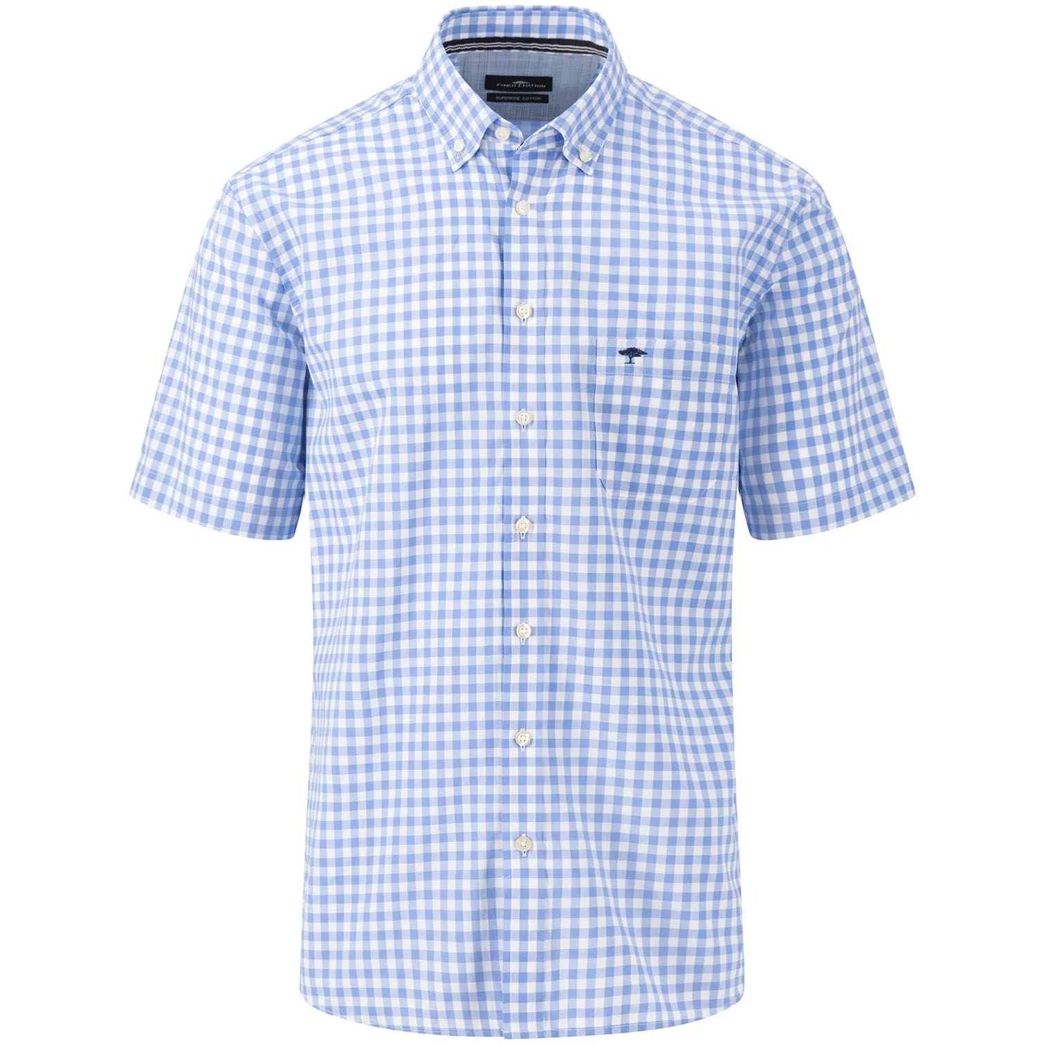 Fynch-Hatton Men's Superfine Cotton Short Sleeve Check Shirt - (Crystal Blue) | 6