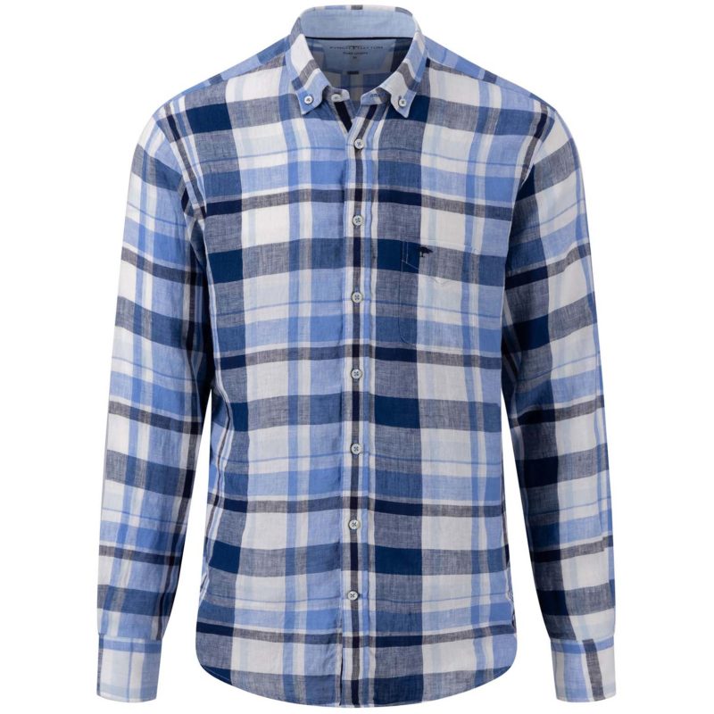Fynch-Hatton Men's Pure Linen Check Shirt - (Navy) | 1