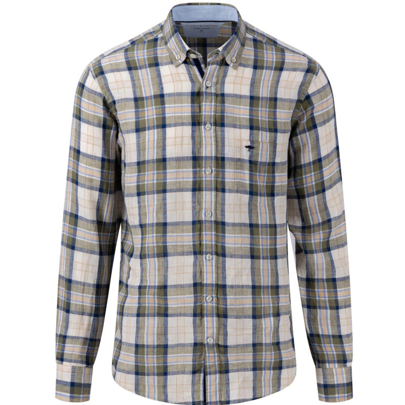 Fynch-Hatton Men's Pure Linen Dusty Check Shirt - (Olive) | 1