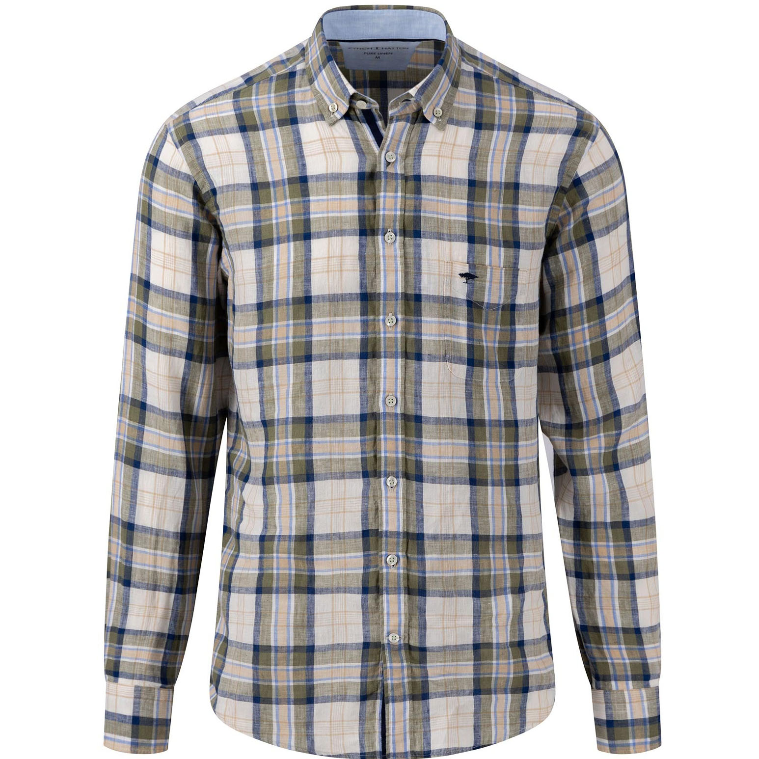 Fynch-Hatton Men's Pure Linen Dusty Check Shirt - (Olive) | 6