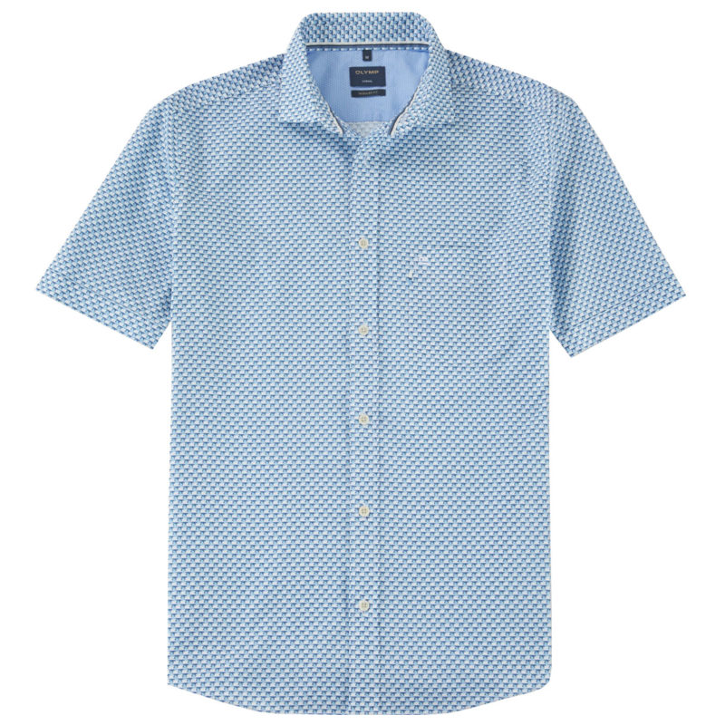 Olymp Men's Regular Fit Short Sleeve Print Shirt - (Blue) | 1