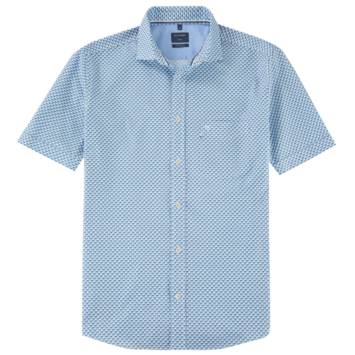 Olymp Men's Regular Fit Short Sleeve Print Shirt - (Blue) | 3