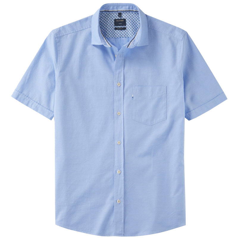 Olymp Men's Regular Fit Short Sleeve Plain Print Shirt - (Blue) | 1