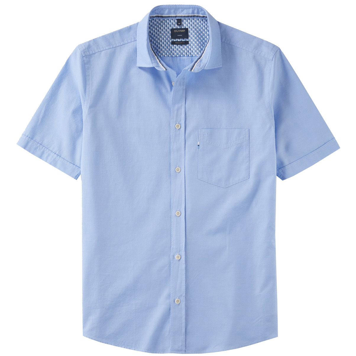 Olymp Men's Regular Fit Short Sleeve Plain Print Shirt - (Blue) | 2