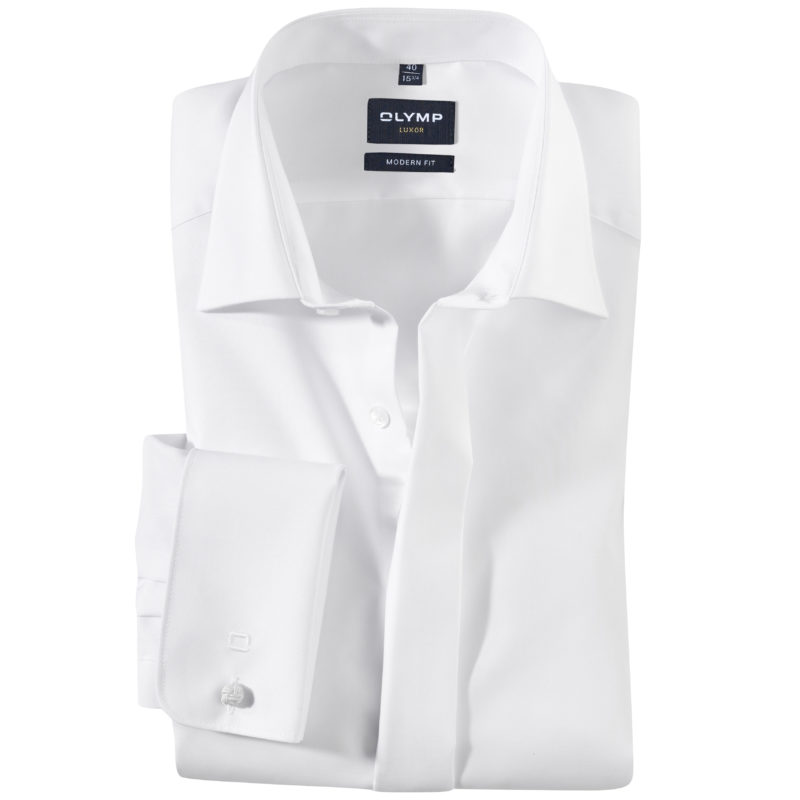 Olymp Men's Modern Fit Double Cuff Plain Dress Shirt - (White) | 1