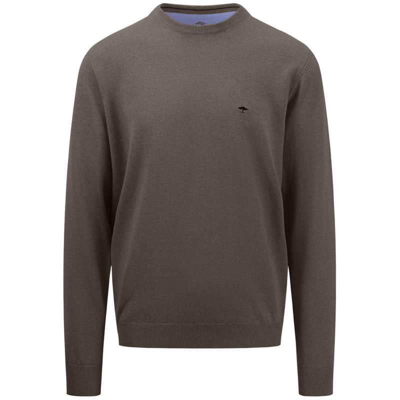 Fynch-Hatton Men's Superfine 3-Ply Cotton Crew Neck Sweater - (Earth Brown) | 1