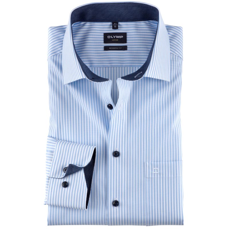 Olymp Men's Luxor Modern Fit Stripe Shirt - (Blue) | 1