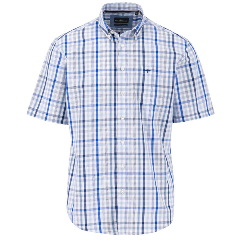 Fynch-Hatton Men's supersoft cotton combi check short sleeve shirt - Strong Blue | 1
