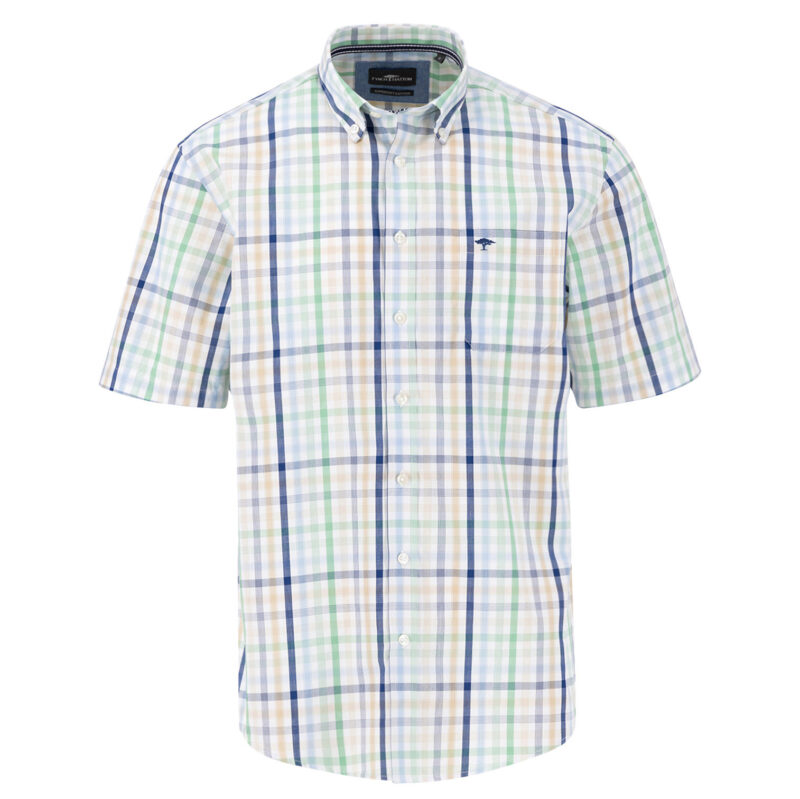 Fynch-Hatton Men's Supersoft Cotton Combi Check Short Sleeve Shirt - Turf Green | 1