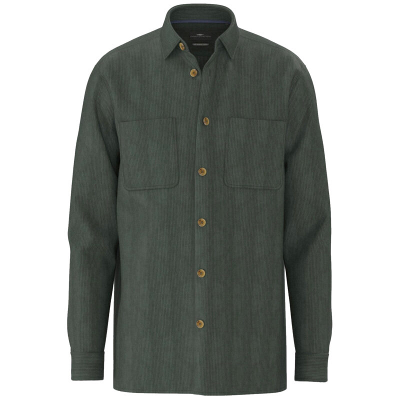Fynch-Hatton Men's Soft Washed Cotton Corduroy Overshirt - Green | 1