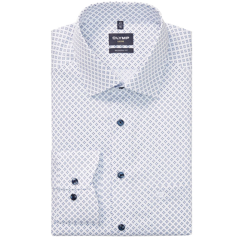 Olymp Men's Luxor Modern Fit Print Shirt - White | 1